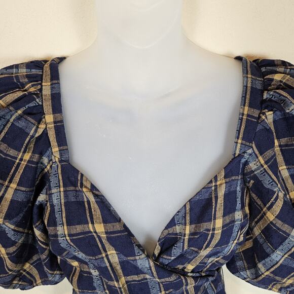 Madewell Sweetheart Wrap Top Plaid Tartan Puff Sleeve Blouse Cotton NG875 XS NWT - Picture 7 of 16